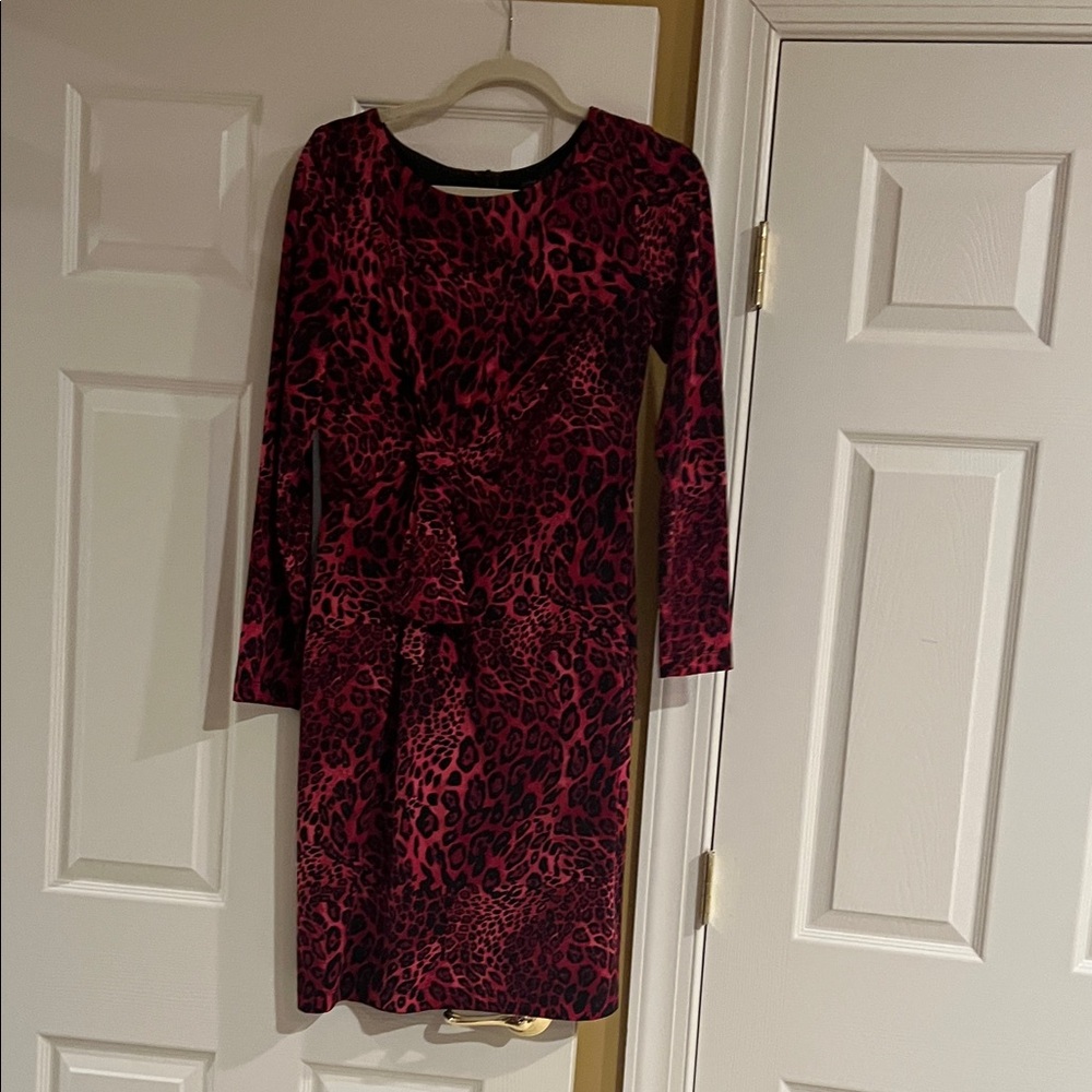 David Meister Red and Black Animal Print Dress